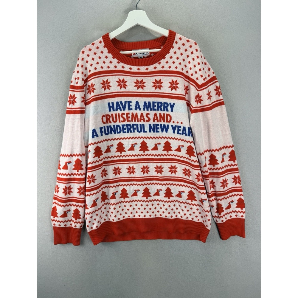 Carnival Cruise (A8)‎ Ugly Christmas Holiday Sweater Sz XL Red Cruisemas